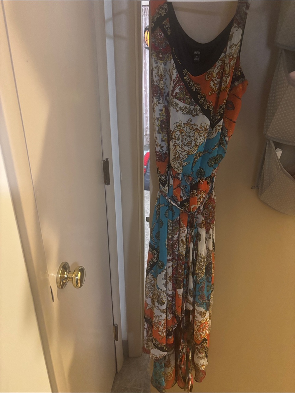 Michael Kors Paisley Print Maxi Dress in Orange, Teal, and White